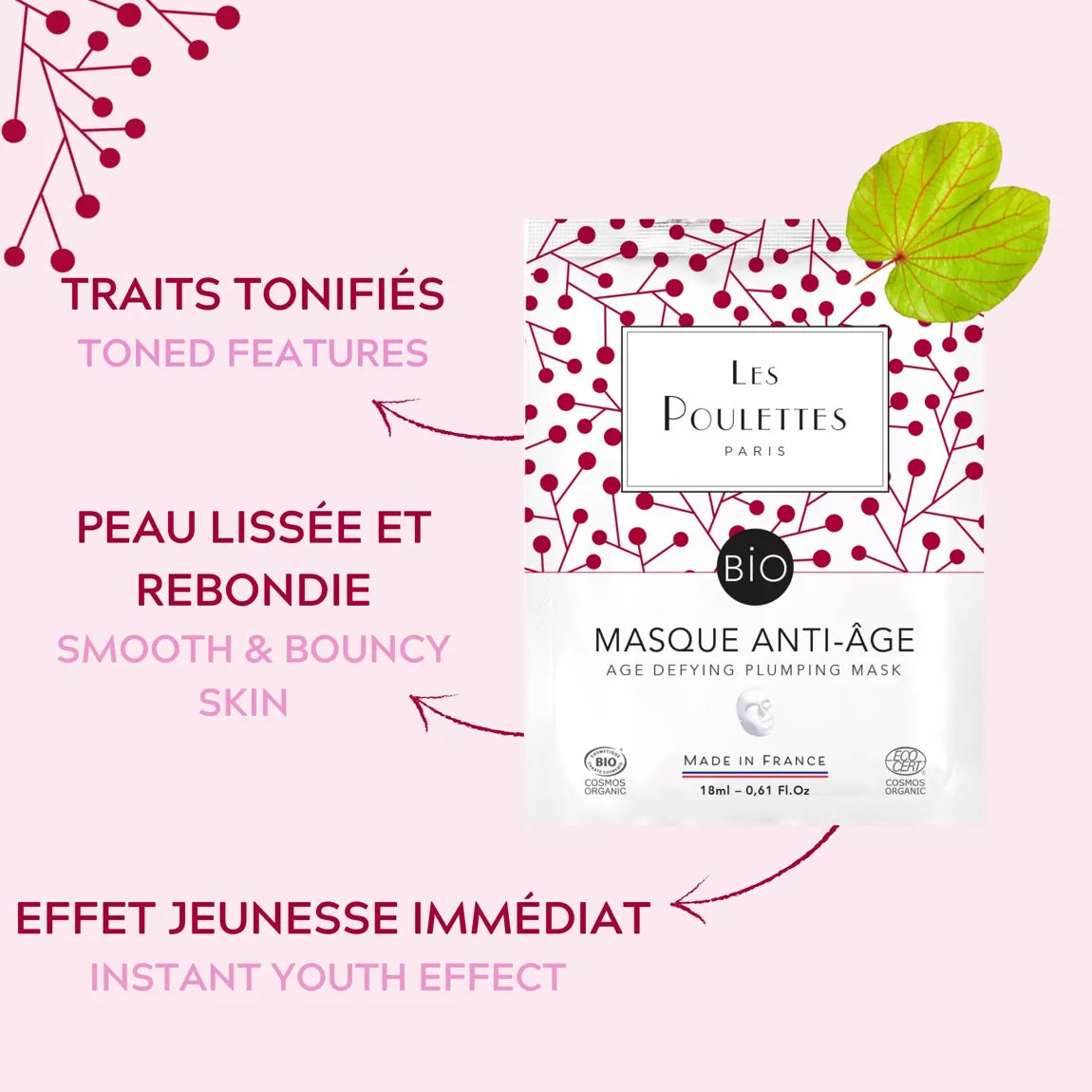 Masque Anti-âge visage tissu -coton organique- Coup d'Éclat certifié Bio Cosmos Organic - Ecocert