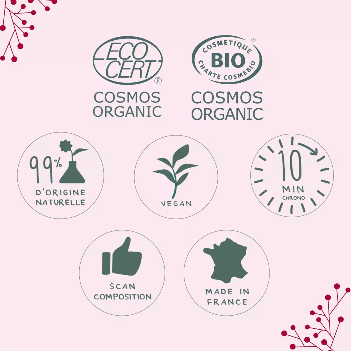 Masque Anti-âge visage tissu -coton organique- Coup d'Éclat certifié Bio Cosmos Organic - Ecocert